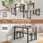 3pcs Modern Kitchen Dining Table Bench Set Space-Saving Dining Table Set with Wooden Tabletop & Metal Frame