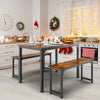 3pcs Modern Kitchen Dining Table Bench Set Space-Saving Dining Table Set with Wooden Tabletop & Metal Frame