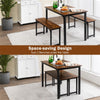 3pcs Modern Kitchen Dining Table Bench Set Space-Saving Dining Table Set with Wooden Tabletop & Metal Frame