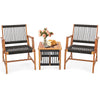 3PCS Acacia Wood Frame Outdoor Furniture All-Weather Rope Woven Patio Bistro Set with Coffee Table