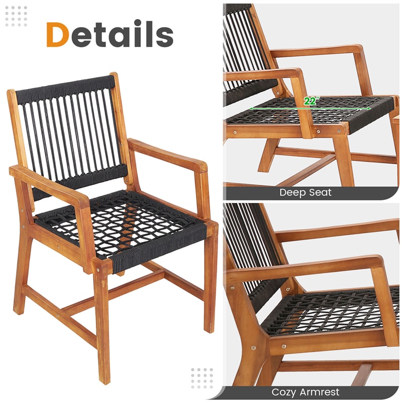 3PCS Acacia Wood Frame Outdoor Furniture All-Weather Rope Woven Patio Bistro Set with Coffee Table