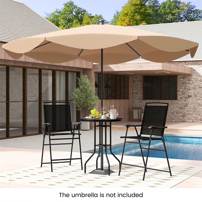 3 Piece Outdoor Bar Set Patio Table Chairs Set Folding Bistro Furniture Set with DPC Tabletop, Umbrella Hole & Heavy Duty Metal Frame