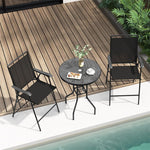 3 Piece Outdoor Bar Set Patio Table Chairs Set Folding Bistro Furniture Set with DPC Tabletop, Umbrella Hole & Heavy Duty Metal Frame