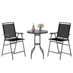 3 Piece Outdoor Bar Set Patio Table Chairs Set Folding Bistro Furniture Set with DPC Tabletop, Umbrella Hole & Heavy Duty Metal Frame