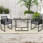 3 Piece Space Saving Outdoor Dining Set Black PE Rattan Patio Chair Table Set with Folding Backrest & Seat Cushions