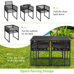 3 Piece Space Saving Outdoor Dining Set Black PE Rattan Patio Chair Table Set with Folding Backrest & Seat Cushions