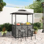 3PCS Patio Bar Set Grill Gazebo & 2 Bar Stools with Tempered Glass Bar Table, Metal Storage Shelves, Outdoor 2-Tier Vented Top Canopy BBQ Gazebo