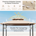 3PCS Patio Bar Set Grill Gazebo & 2 Bar Stools with Tempered Glass Bar Table, Metal Storage Shelves, Outdoor 2-Tier Vented Top Canopy BBQ Gazebo