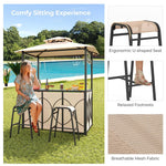 3PCS Patio Bar Set Grill Gazebo & 2 Bar Stools with Tempered Glass Bar Table, Metal Storage Shelves, Outdoor 2-Tier Vented Top Canopy BBQ Gazebo