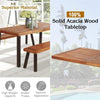 3 Piece Patio Dining Table Set Acacia Wood Table Bench Outdoor Picnic Table with Umbrella Hole, 2 Benches & Steel Legs