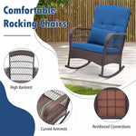 3PCS Patio Rocking Wicker Bistro Set Outdoor Rattan Rocker Chair Set with 2-Layer Coffee Table, Seat Back Cushions & Pillows for Porch Poolside