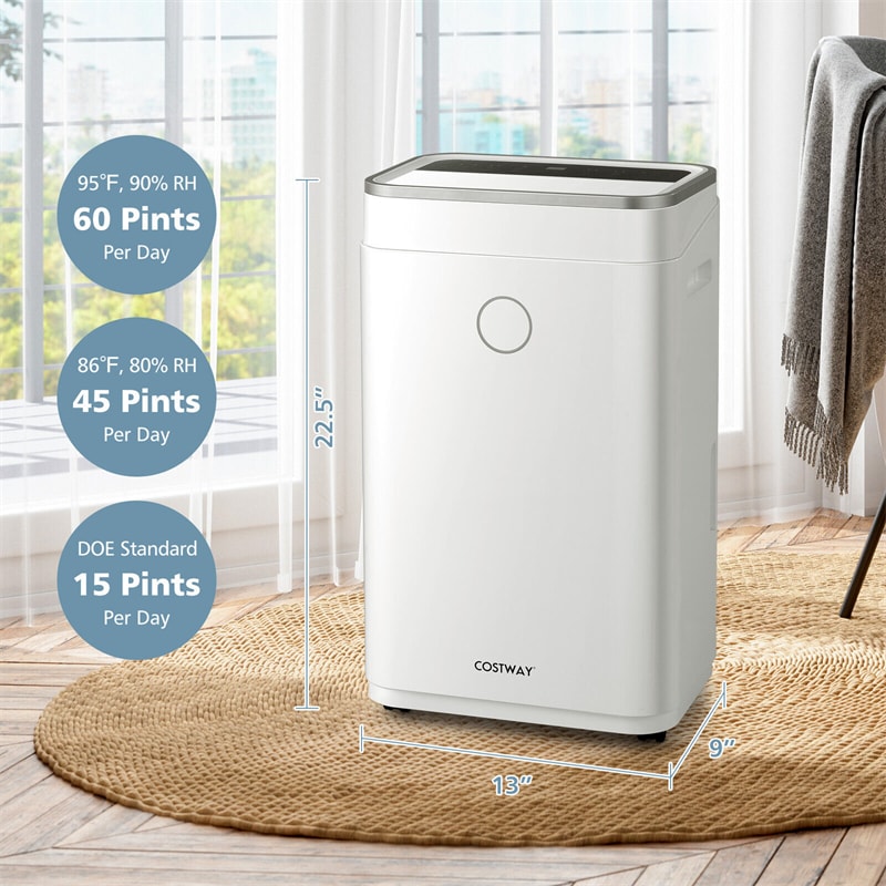 60-Pint Portable Dehumidifier for Home & Basements, 4000 Sq. Ft Dehumidifier with 3-Color Digital Display, Auto Manual Drainage