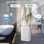 60-Pint Portable Dehumidifier for Home & Basements, 4000 Sq. Ft Dehumidifier with 3-Color Digital Display, Auto Manual Drainage