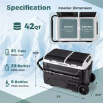 12V Dual Zone Car Refrigerator On Wheels 42-Quart Portable Car Fridge Freezer for RV Camping with Touch Control Panel, ECO Mode, Reversible Lids