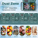 12V Dual Zone Car Refrigerator On Wheels 42-Quart Portable Car Fridge Freezer for RV Camping with Touch Control Panel, ECO Mode, Reversible Lids