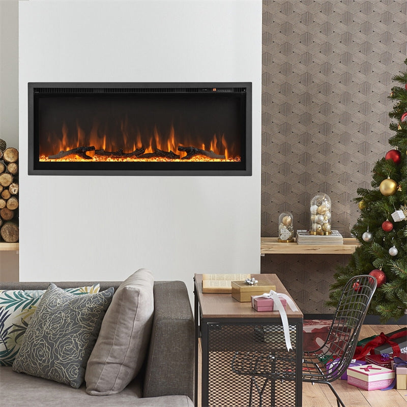 42" Linear Electric Fireplace Wall Mounted Freestanding Recessed 1500W Slim Fireplace Heater with Remote Control