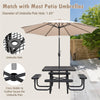 46" Thermoplastic Coated Steel Picnic Table Bench Set for 8 People, Outdoor Camping Table Square Commercial Picnic Table with Umbrella Hole