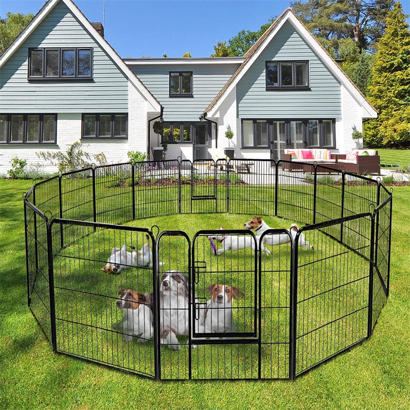 16-Panel Dog Playpen with Door, 48" Metal Dog Fence Foldable Dog Exercise Pen Pet Enclosure Portable Dog Fence for Indoor Outdoor RV Camping