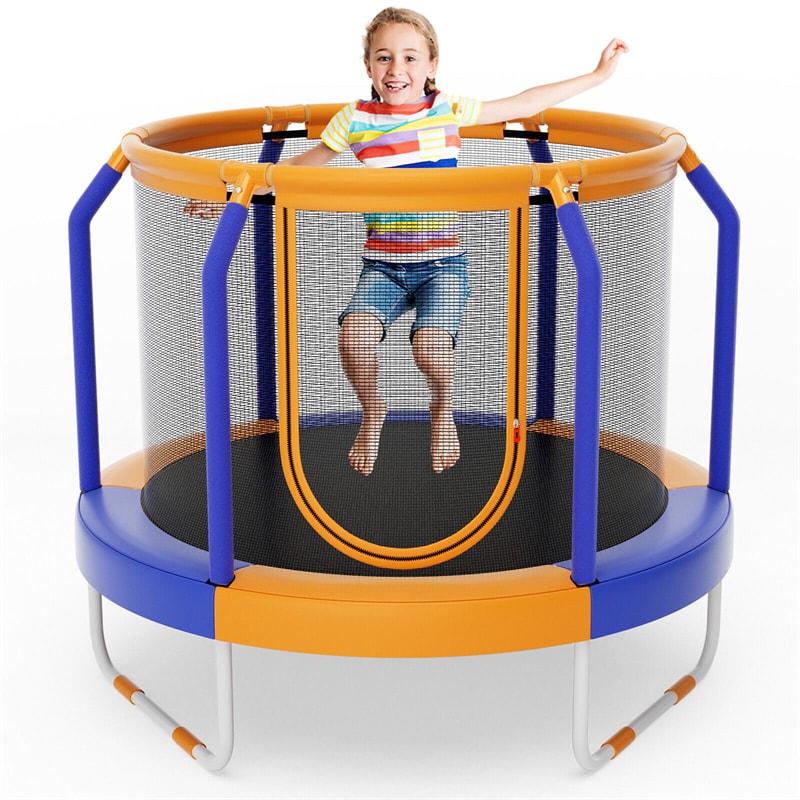 48" Round Mini Kids Trampoline Outdoor Indoor Toddler Trampoline with Enclosure Net & Heavy-duty Metal Frame U-shaped Legs