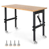 48” Heavy-Duty Mobile Workbench Adjustable Height Work Table with Power Outlet & Removable Wheels for Garage Home Workshop