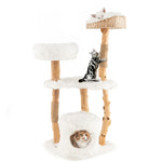 49" Tall Modern Cat Tree Solid Wood Cat Tower with Top Cattail Basket Cat Bed & Jute Scratching Posts