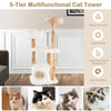 49" Tall Modern Cat Tree Solid Wood Cat Tower with Top Cattail Basket Cat Bed & Jute Scratching Posts