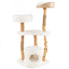 49" Tall Modern Cat Tree Solid Wood Cat Tower with Top Cattail Basket Cat Bed & Jute Scratching Posts