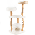 49" Tall Modern Cat Tree Solid Wood Cat Tower with Top Cattail Basket Cat Bed & Jute Scratching Posts