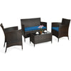 4 Pcs Rattan Patio Conversation Set Wicker Outdoor Furniture Set with Cushions & Coffee Table