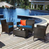 4PCS Patio Rattan Conversation Furniture Set with Cushions & Tempered Glass Coffee Table, Outdoor Rattan Sofa Set for Garden Lawn Poolside