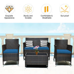 4 Pcs Rattan Patio Conversation Set Wicker Outdoor Furniture Set with Cushions & Coffee Table