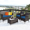 4 Pcs Rattan Patio Conversation Set Wicker Outdoor Furniture Set with Cushions & Coffee Table