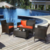 4 Pcs Rattan Patio Conversation Set Wicker Outdoor Furniture Set with Cushions & Coffee Table