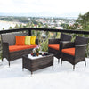 4 Pcs Rattan Patio Conversation Set Wicker Outdoor Furniture Set with Cushions & Coffee Table