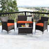 4 Pcs Rattan Patio Conversation Set Wicker Outdoor Furniture Set with Cushions & Coffee Table