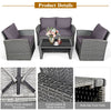 4PCS Patio Rattan Furniture Set Outdoor Conversation Set Wicker Sectional Loveseat Sofa with Cushions, Tempered Glass Table, Storage Shelf