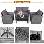 4PCS Patio Rattan Furniture Set Outdoor Conversation Set Wicker Sectional Loveseat Sofa with Cushions, Tempered Glass Table, Storage Shelf