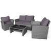 4PCS Patio Rattan Furniture Set Outdoor Conversation Set Wicker Sectional Loveseat Sofa with Cushions, Tempered Glass Table, Storage Shelf