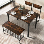 4 Piece Modern Dining Table Set Kitchen Table with 2 Chairs & Storage Rack Bench