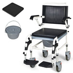 4-in-1 Bedside Commode Chair Shower Commode Wheelchair Padded Mobile Toilet Chair with Detachable Bucket, Height Adjustable, Flip-up Footrest