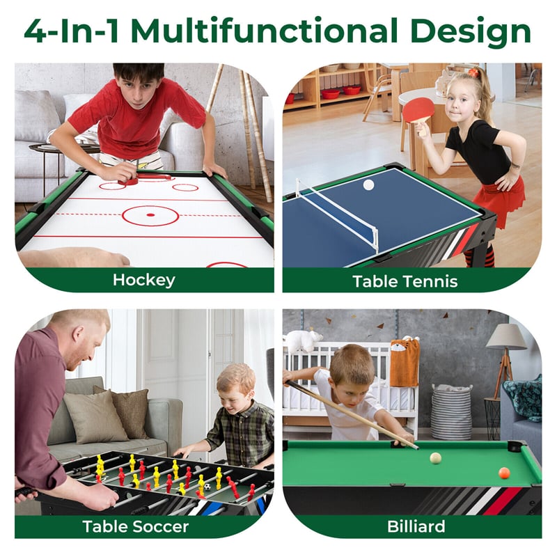 4-in-1 Multi Game Table 49" Combination Game Table with Foosball Billiards Ping Pong Slide Hockey Table for Home Game Room