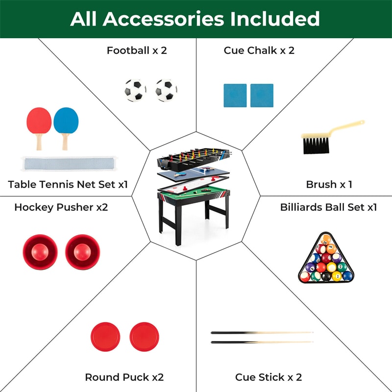 4-in-1 Multi Game Table 49" Combination Game Table with Foosball Billiards Ping Pong Slide Hockey Table for Home Game Room