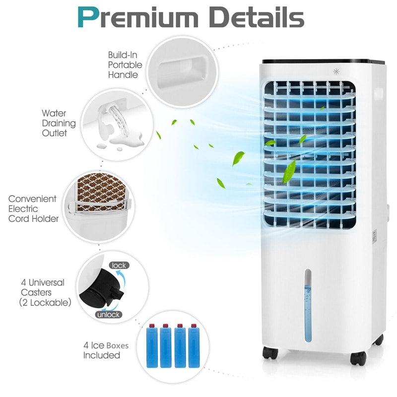 4-in-1 Portable Evaporative Air Cooler with Fan & Humidifier Mode, Quiet Swamp Cooler w/ Remote Control, 4 Ice Boxes, 12L Water Tank & 7.5H Timer