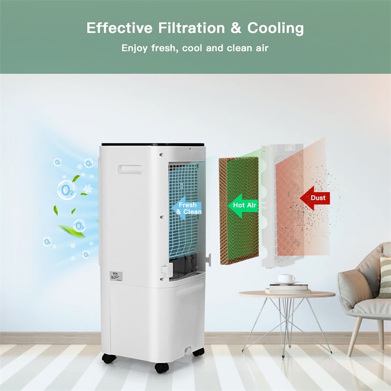 4-in-1 Portable Evaporative Air Cooler with Fan & Humidifier Mode, Quiet Swamp Cooler w/ Remote Control, 4 Ice Boxes, 12L Water Tank & 7.5H Timer