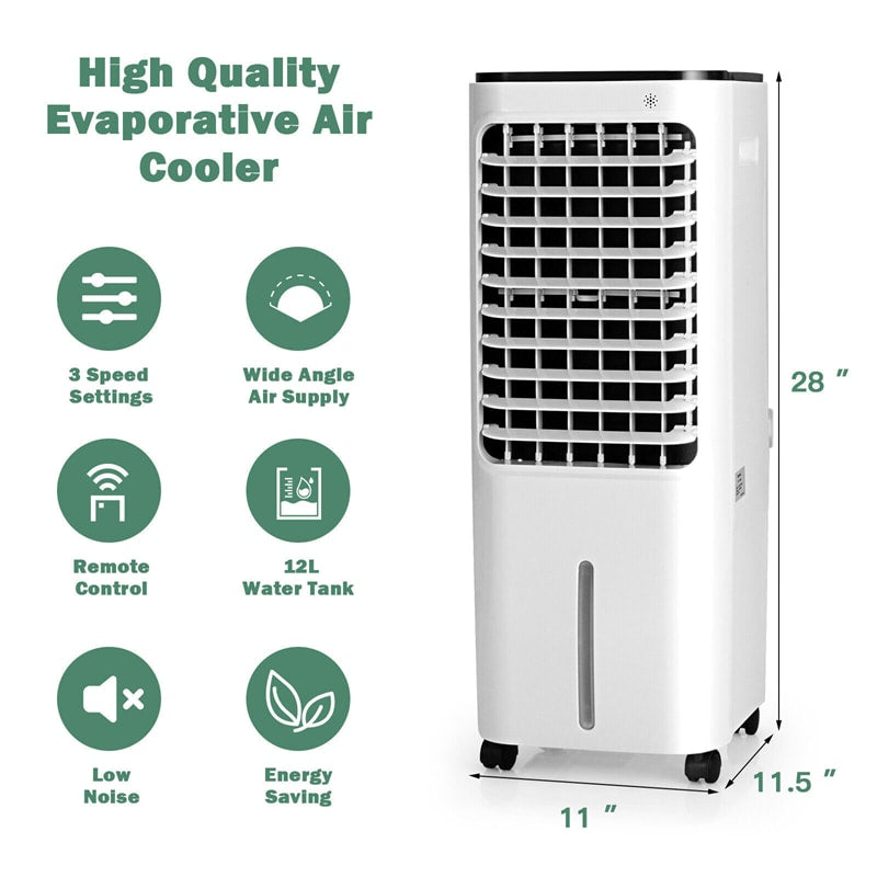 4-in-1 Portable Evaporative Air Cooler with Fan & Humidifier Mode, Quiet Swamp Cooler w/ Remote Control, 4 Ice Boxes, 12L Water Tank & 7.5H Timer