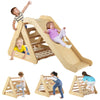 3-Side Wooden Triangle Climber with Slide Ramp, Climbing Net & Board, 4-in-1 Pikler Triangle Ladder Montessori Climbing Toys for Toddlers