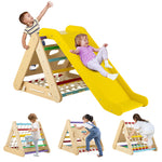 3-Side Wooden Triangle Climber with Slide Ramp, Climbing Net & Board, 4-in-1 Pikler Triangle Ladder Montessori Climbing Toys for Toddlers