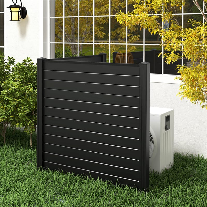 Outdoor Privacy Screen 4 Panels, 48"W x 48"H Decorative Air Conditioner Fence Vinyl Fence Trash Can Enclosure with 3 Stakes