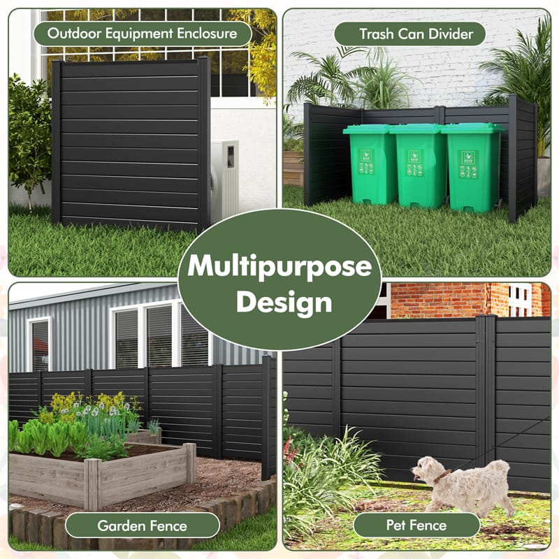 Outdoor Privacy Screen 4 Panels, 48"W x 48"H Decorative Air Conditioner Fence Vinyl Fence Trash Can Enclosure with 3 Stakes