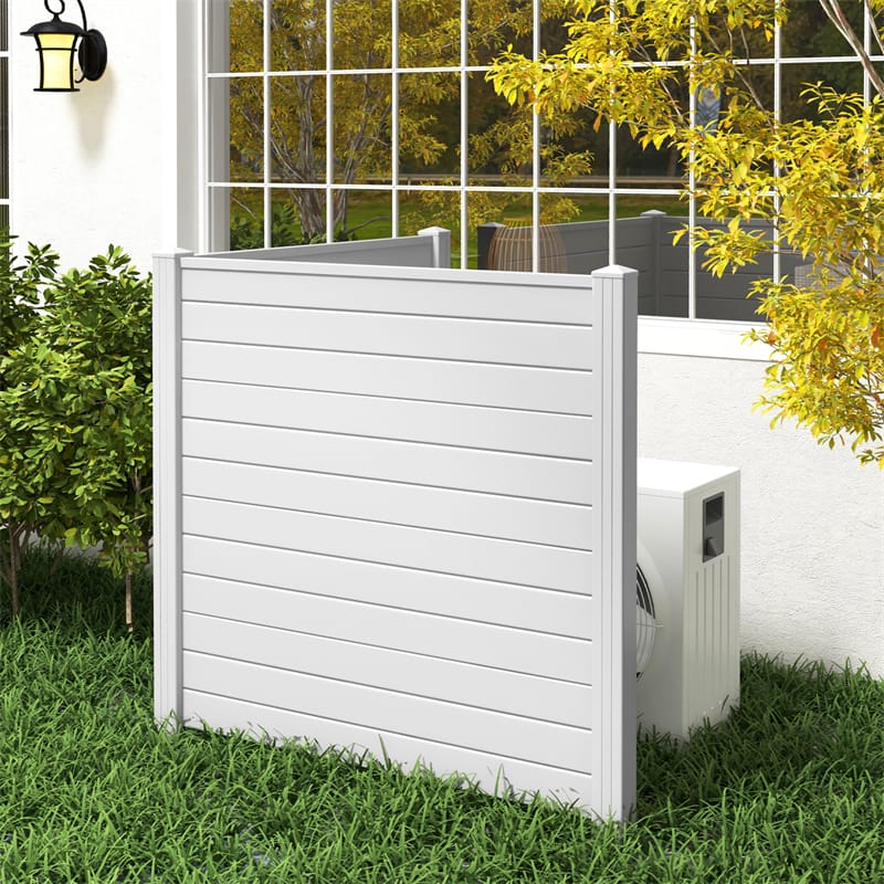 Outdoor Privacy Screen 2 Panels 48''H Decorative Air Conditioner Fence Vinyl Fence Garbage Can Enclosure with 3 Stakes